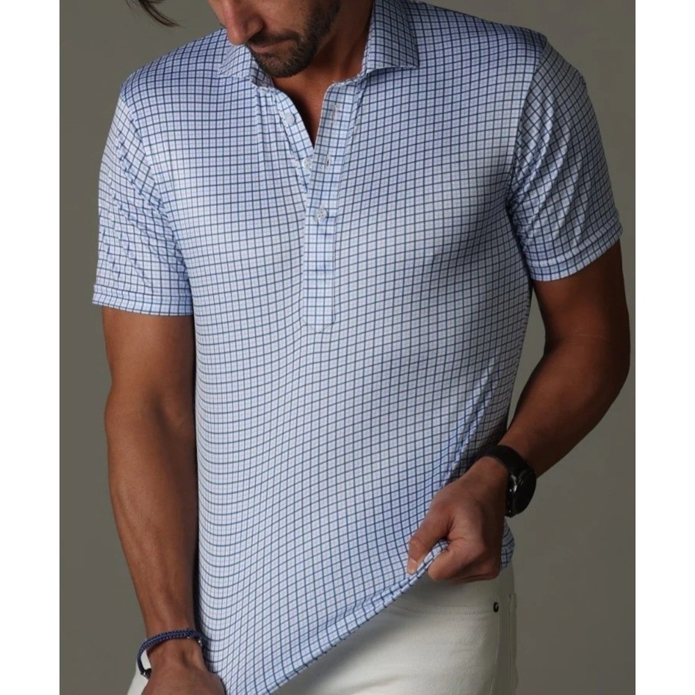 NWT Collars and Co Semi-Spread Collar Polo Blue Tattersall Large Tall